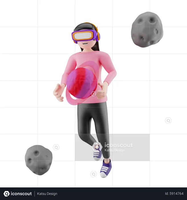 Girl enjoying meta world using vr gadgets  3D Illustration