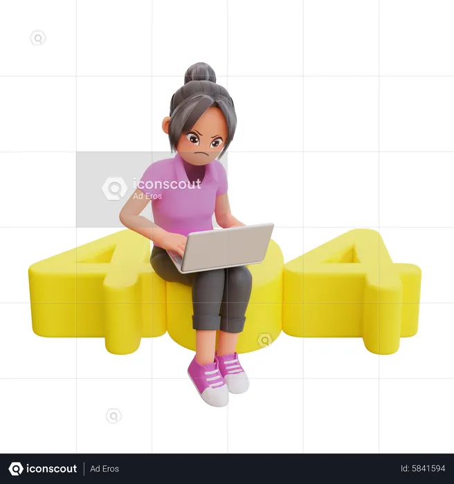 Girl facing 404 error  3D Illustration