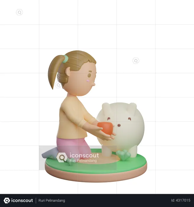 Girl feeding animal  3D Illustration