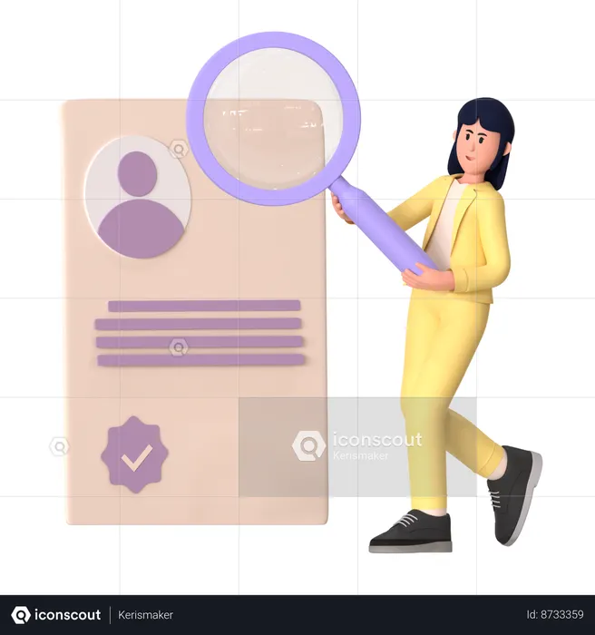 Girl Finding Curriculum Vitae  3D Illustration