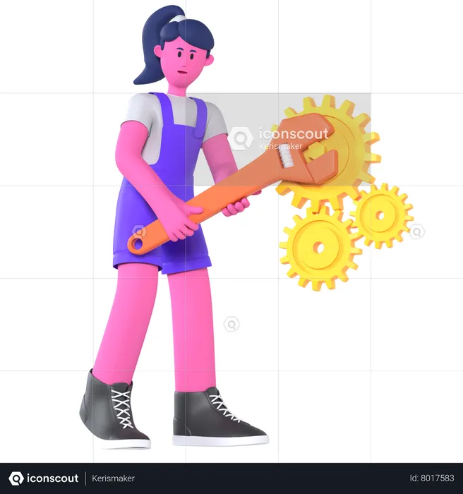 Girl Fixing Maintenance  3D Illustration