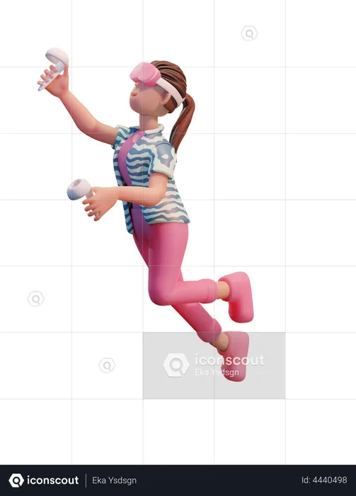 Girl Floating on air with Vr  3D Illustration