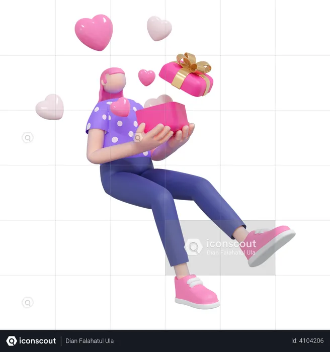 Girl getting Valentine gift  3D Illustration