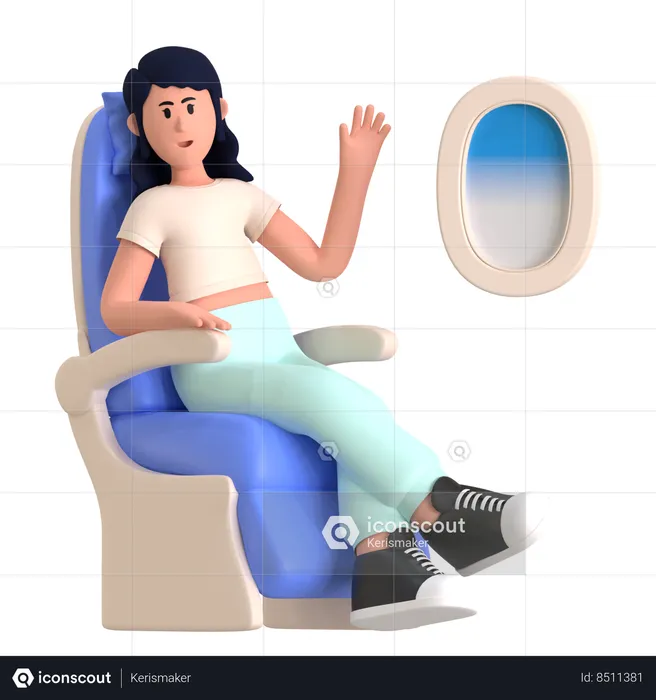 Girl Getting Window Seat In Flight  3D Illustration