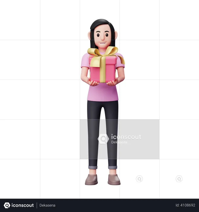 Girl gives a valentine gift  3D Illustration