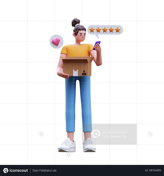 Girl Giving Five Star Rating  3D Illustration