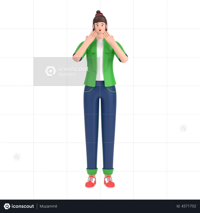 Girl giving scared expression with his hand  3D Illustration