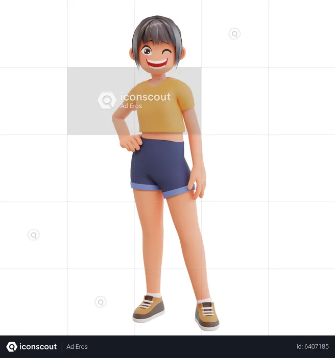 Girl Giving Standing Pose  3D Illustration