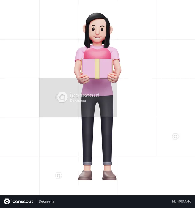 Girl giving valentine gift  3D Illustration