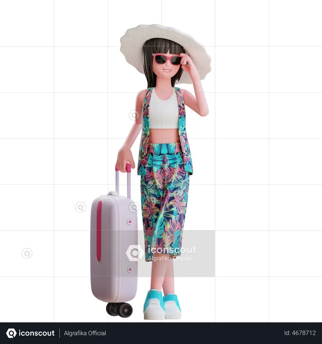 Girl Going On Vacation  3D Illustration