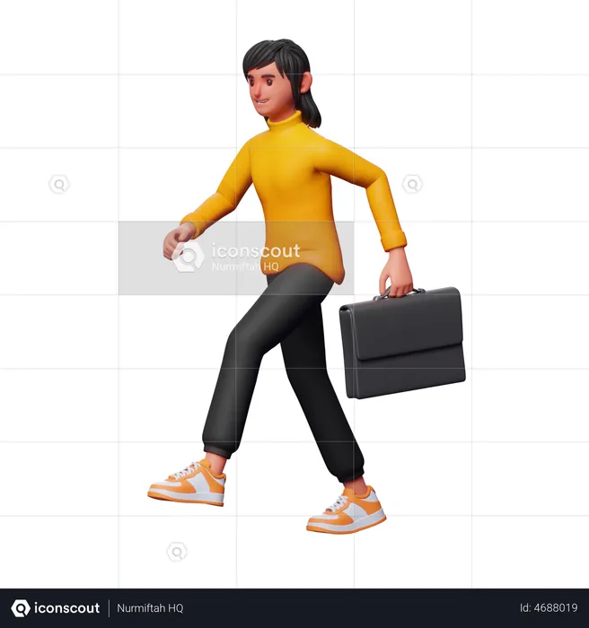 Girl Going To Office  3D Illustration