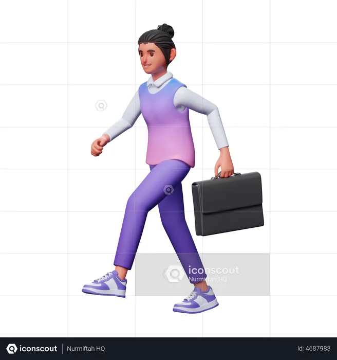 Girl Going To Office  3D Illustration