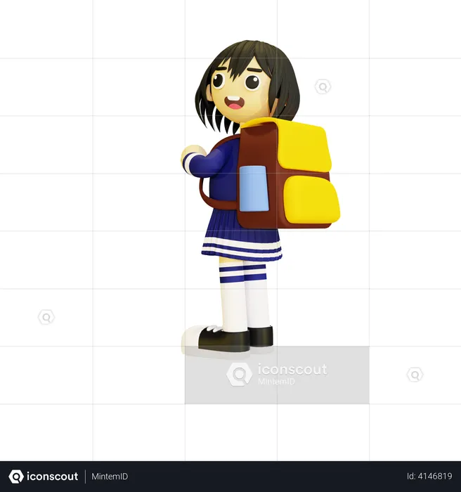 Girl going to school  3D Illustration