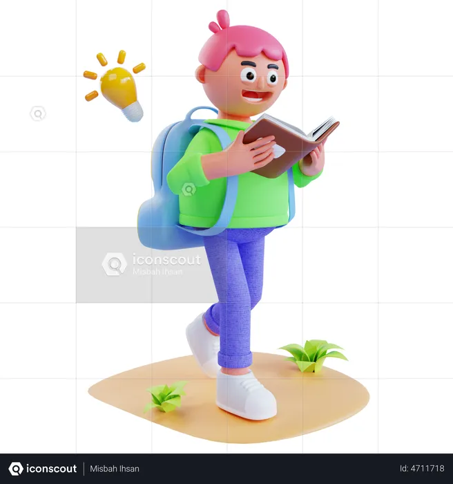 Girl going to school with reading book  3D Illustration