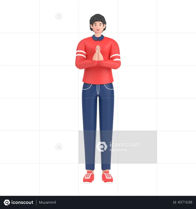 Girl greeting saying namaste with his hands  3D Illustration