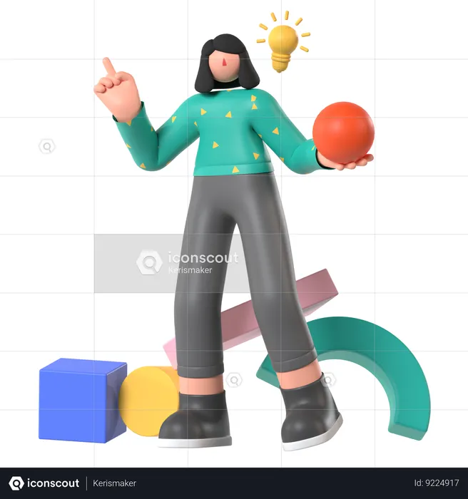 Girl Having Creative Idea  3D Illustration