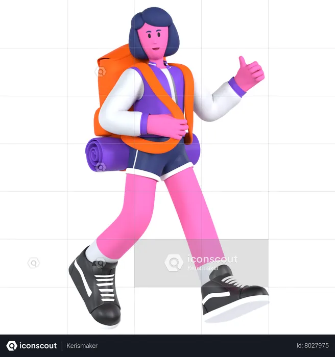 Girl hiking with backpack  3D Illustration