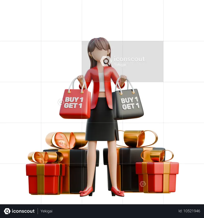 Girl Holding A Buy 1 Get 1 Sign  3D Illustration