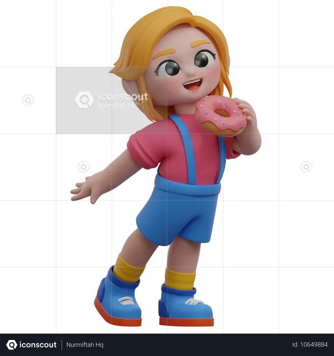 Girl Holding A Donut  3D Illustration