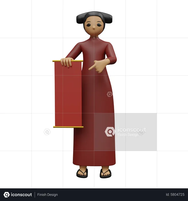 Girl holding banner and pointing something  3D Illustration