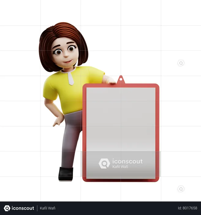 Girl holding blank board  3D Illustration