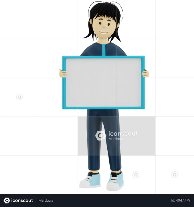 Girl holding blank board  3D Illustration