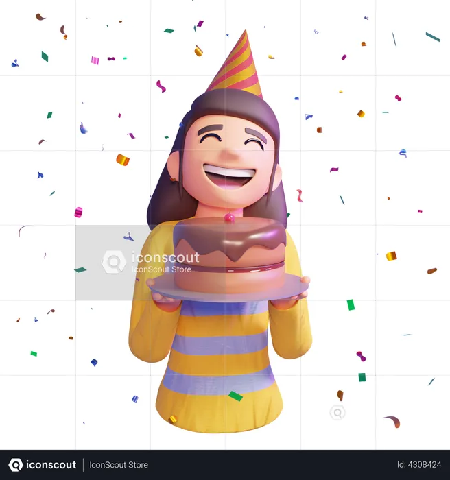 Girl holding cake  3D Illustration