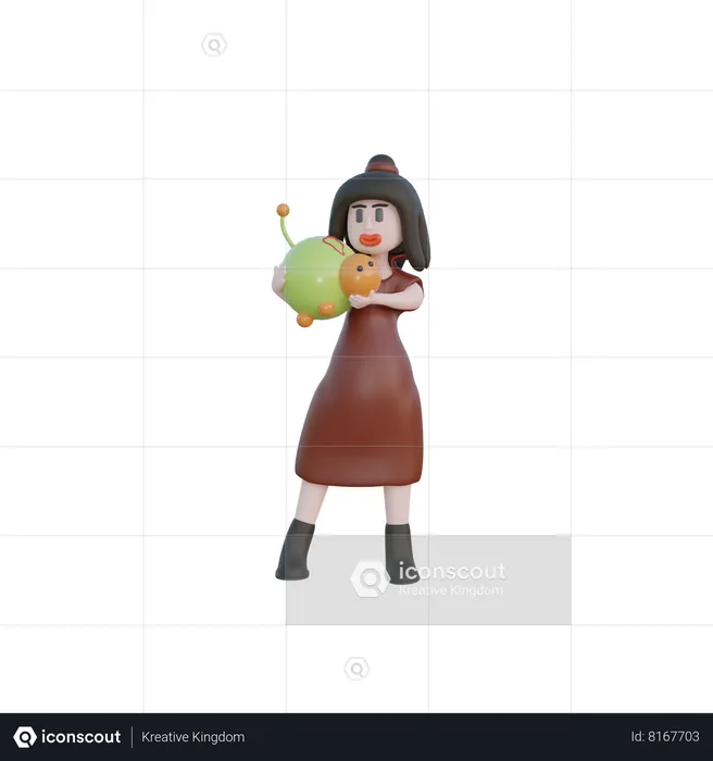 Girl holding cat in hands  3D Illustration