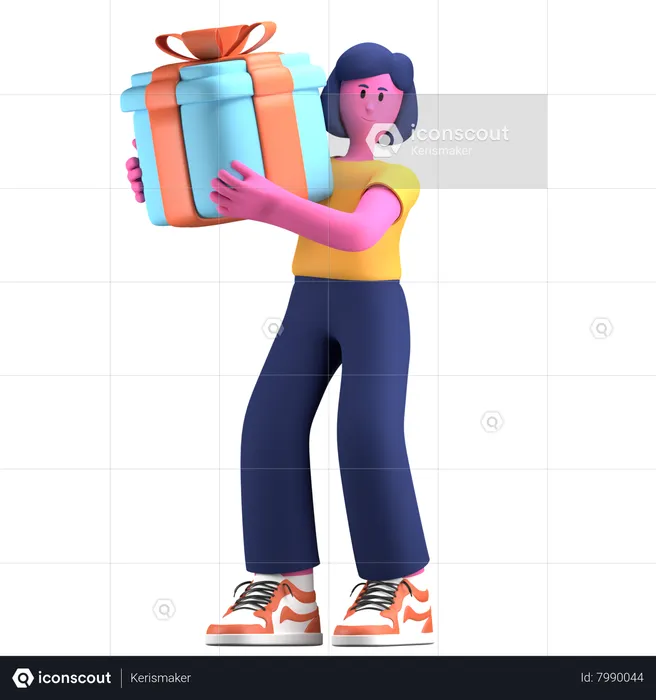 Girl holding gift  3D Illustration