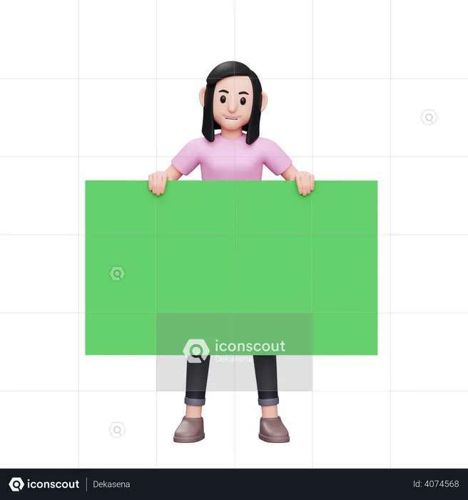 Girl holding green banner  3D Illustration