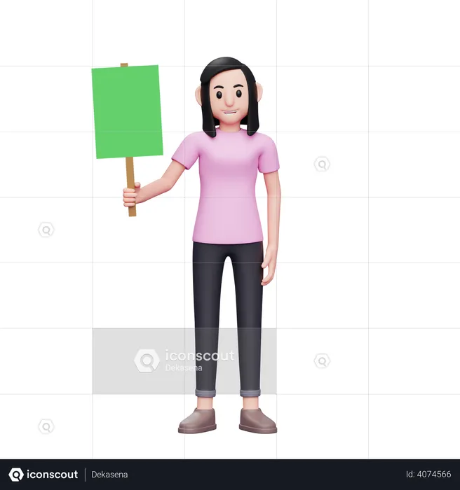Girl holding green paper placard  3D Illustration