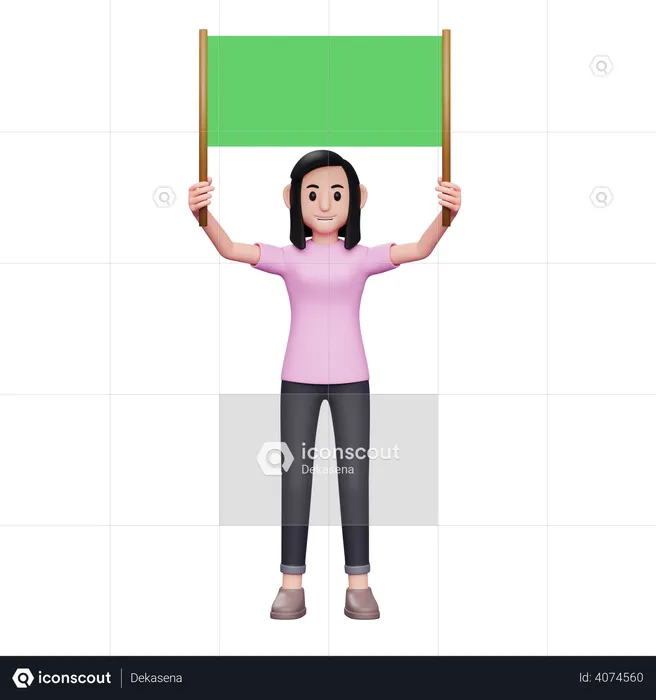 Girl holding green placard  3D Illustration