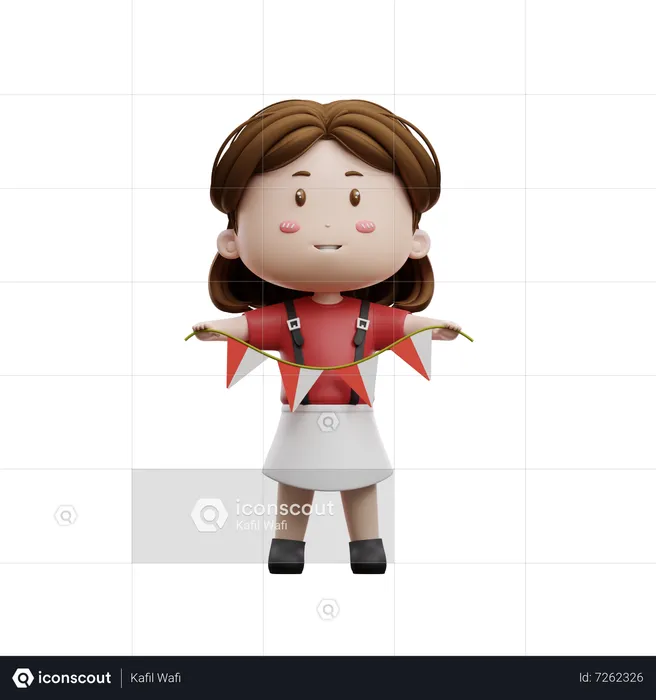 Girl Holding Indonesian Flag  3D Illustration