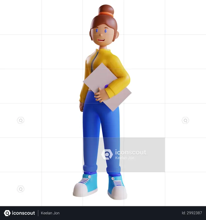 Girl holding Laptop  3D Illustration