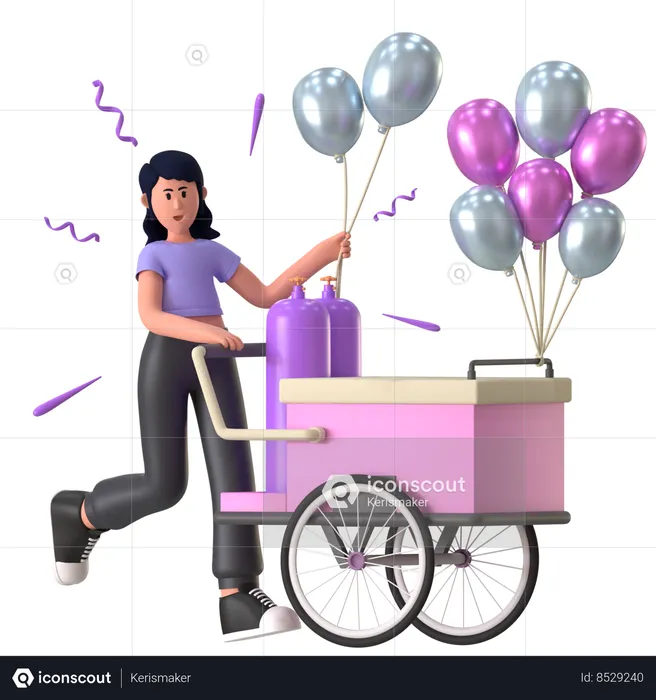 Girl Holding Party Balloons  3D Icon