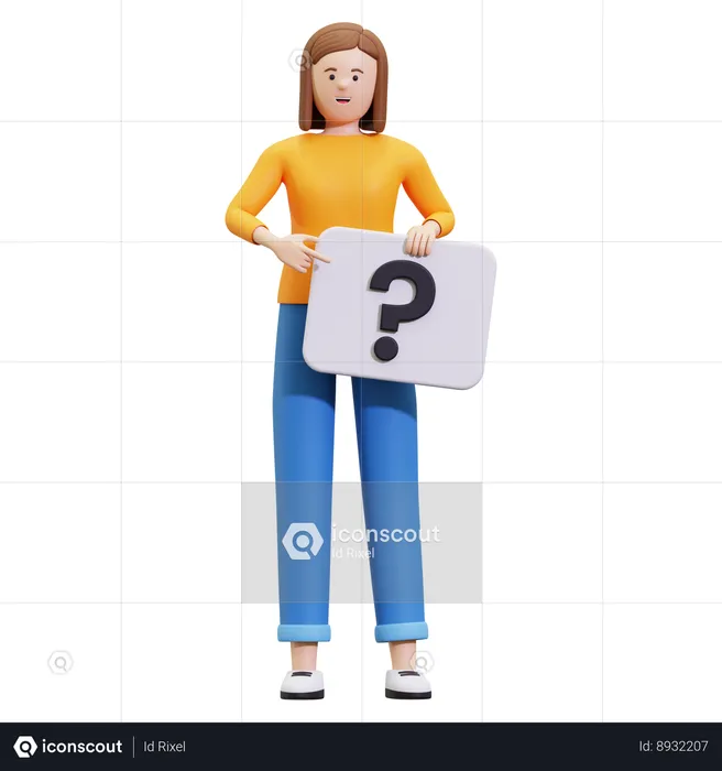 Girl Holding Question Banner  3D Illustration