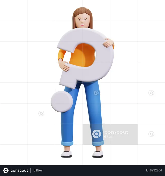 Girl Holding Question Mark  3D Illustration