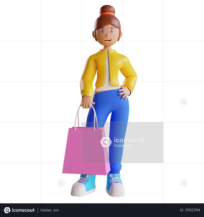 Girl holding shopping bag  3D Illustration