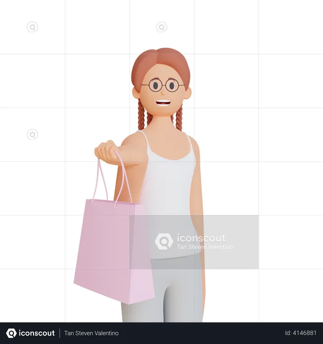 Girl holding shopping bag  3D Illustration