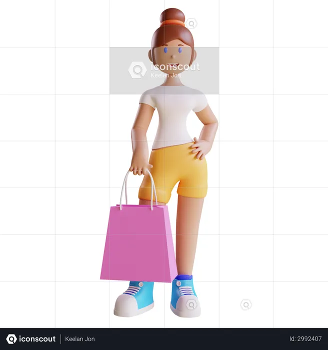 Girl holding shopping bag  3D Illustration