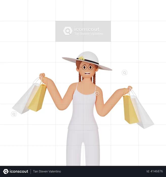 Girl holding shopping bag  3D Illustration