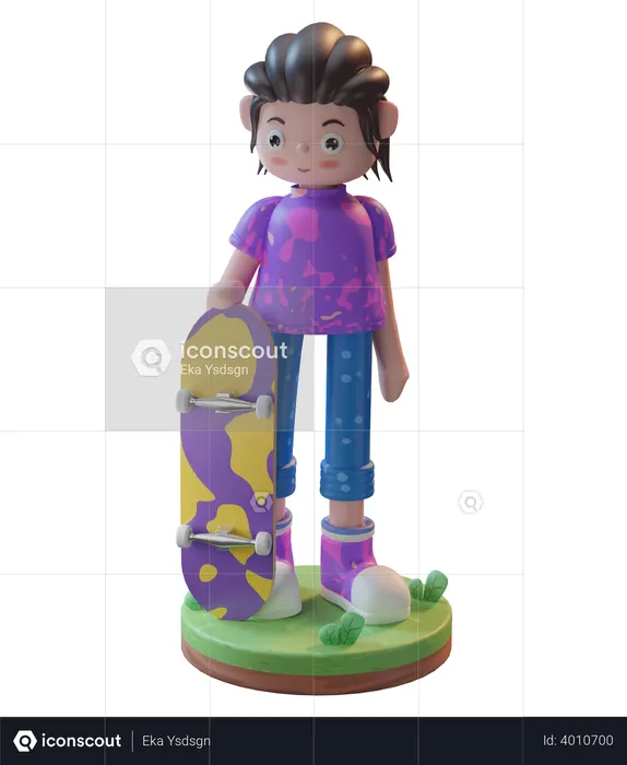 Girl Holding Skateboard  3D Illustration