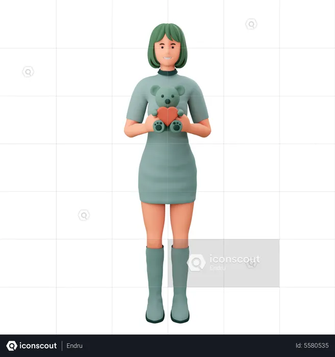 Girl Holding Teddy Bear  3D Illustration