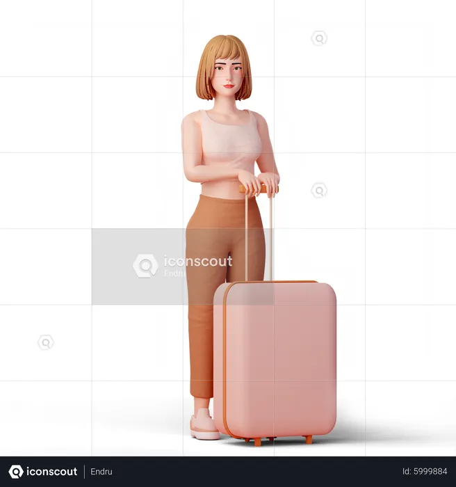 Girl Holding travel bag and ready for adventure  3D Illustration