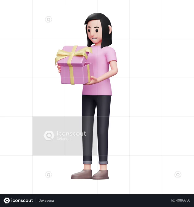 Girl holding valentine gift  3D Illustration