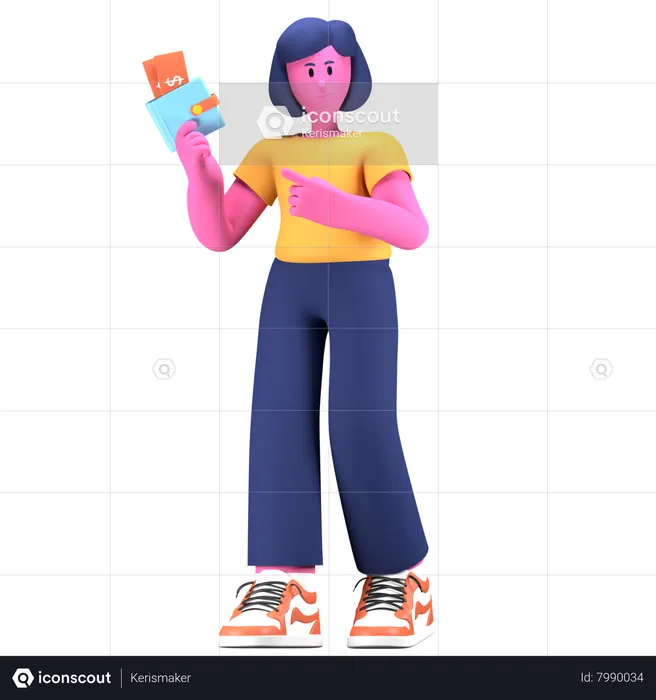 Girl holding wallet  3D Illustration