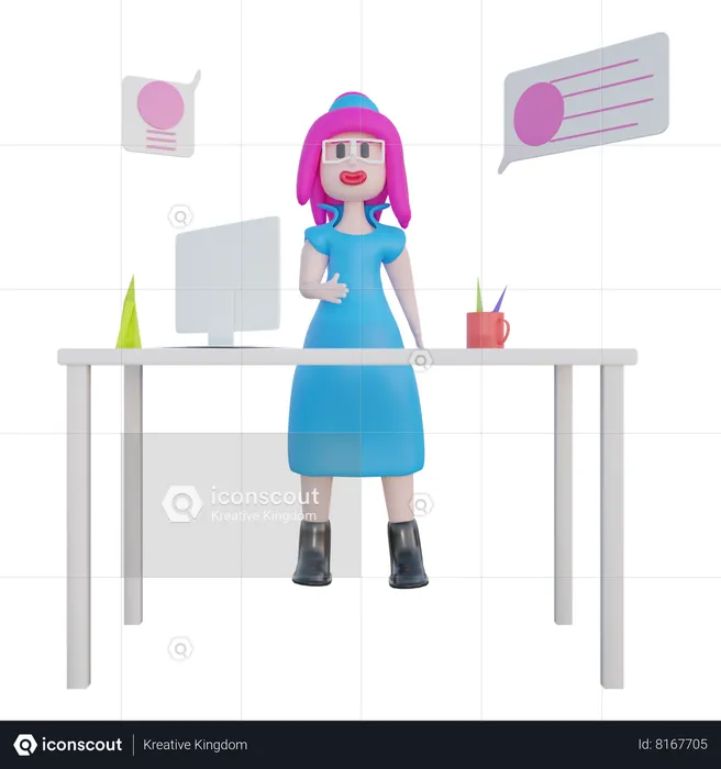 Girl in office meeting  3D Illustration