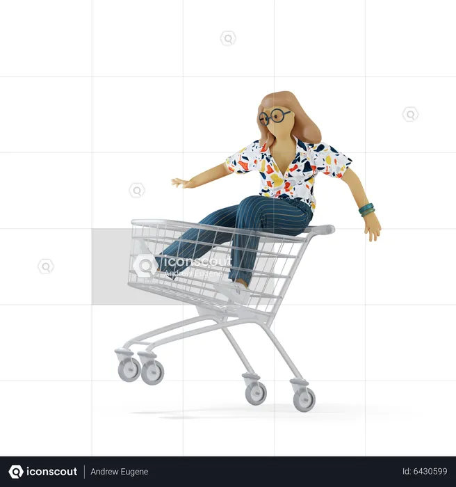Girl In Shopping Cart  3D Illustration