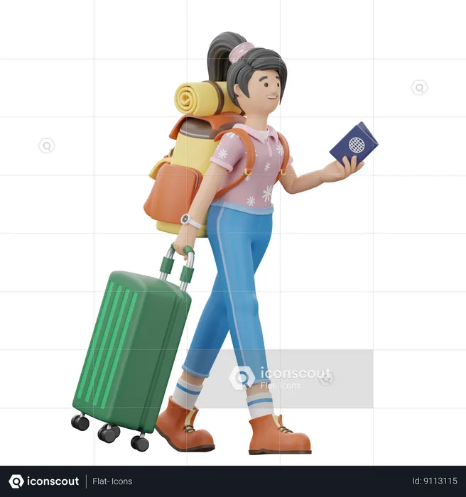 Girl Is Going On International Trip  3D Illustration