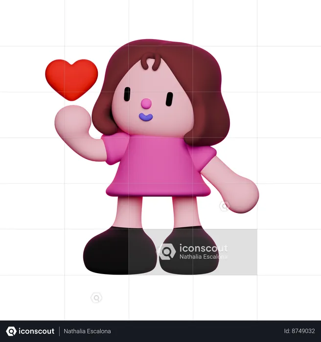 Girl is holding heart  3D Illustration